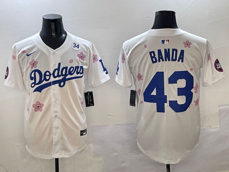 Men Los Angeles Dodgers #43 Banda White Sakura Edition 2025 Nike MLB Jersey style 7